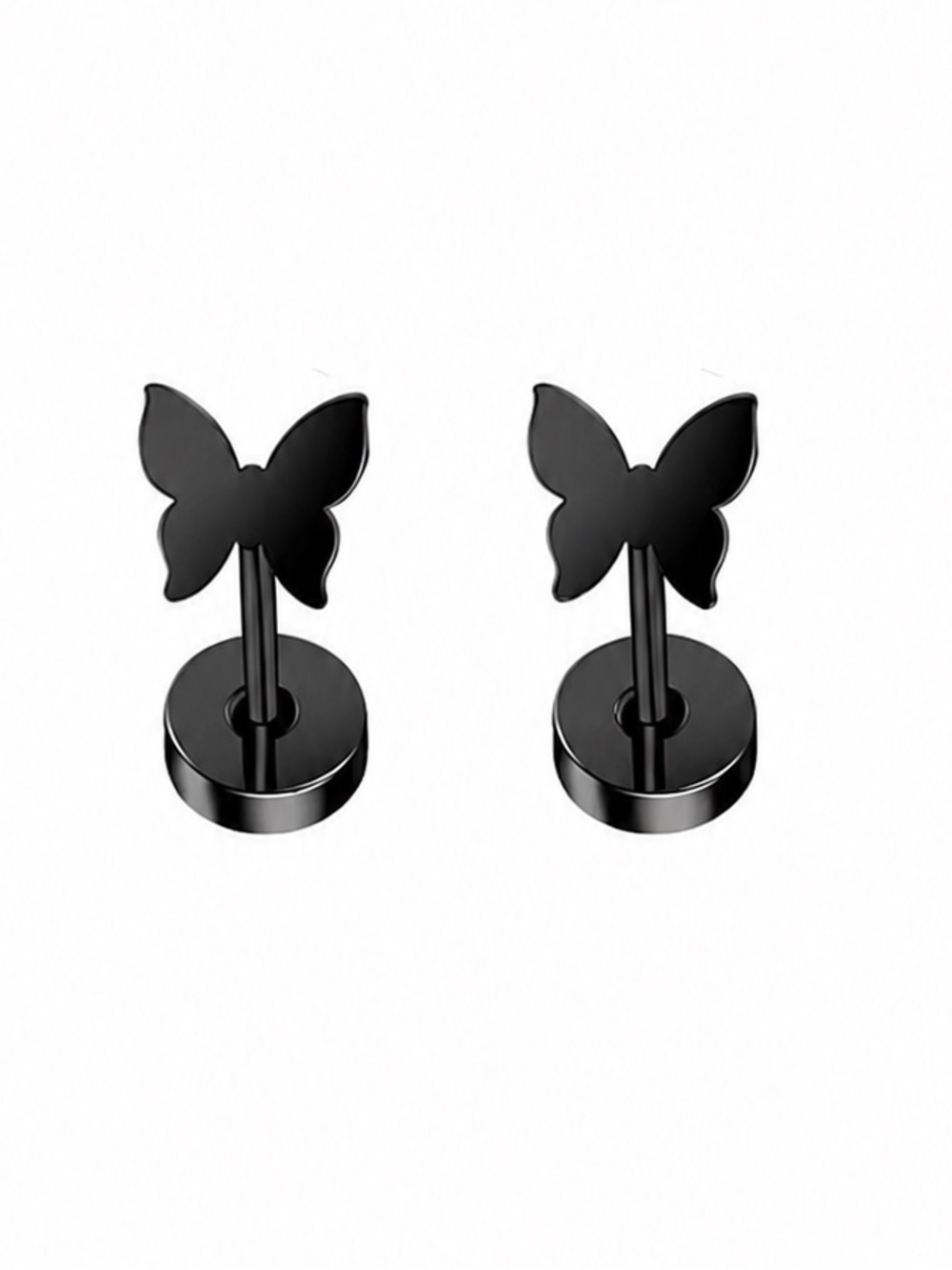 Black Butterfly Flat Back Stud Earrings 20G Stainless Steel